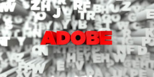 ADOBE - Red text on typography background - 3D rendered royalty free stock image