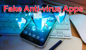 Blue antivirus shield icons connected to each other