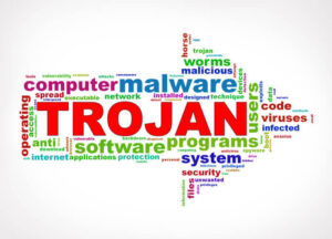 Illustration of arrow shape wordcloud tag malware trojan