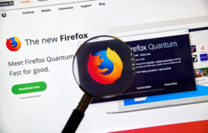 Firefox homepage on computer screen. 