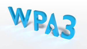The text WPA3 where the A has a keyhole cybersecurity concept 3D illustration