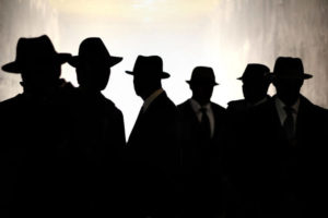 Men Fedora Hats silhouette. Security, Privacy, Surveillance Concept.