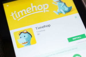Timehop mobile app on the display of tablet PC.