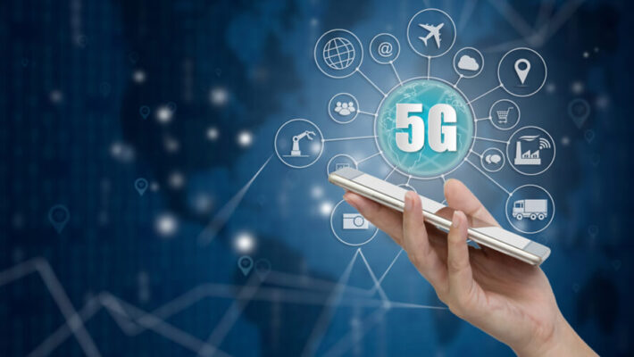 5G network wireless systems and internet of things, Smart city and communication network with smartphone in hand and objects icon connecting together, Connect global wireless devices.