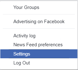 Facebook Settings Option. 