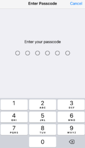 iPhone enter passcode. 