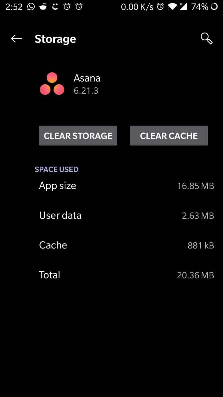 App info - Storage